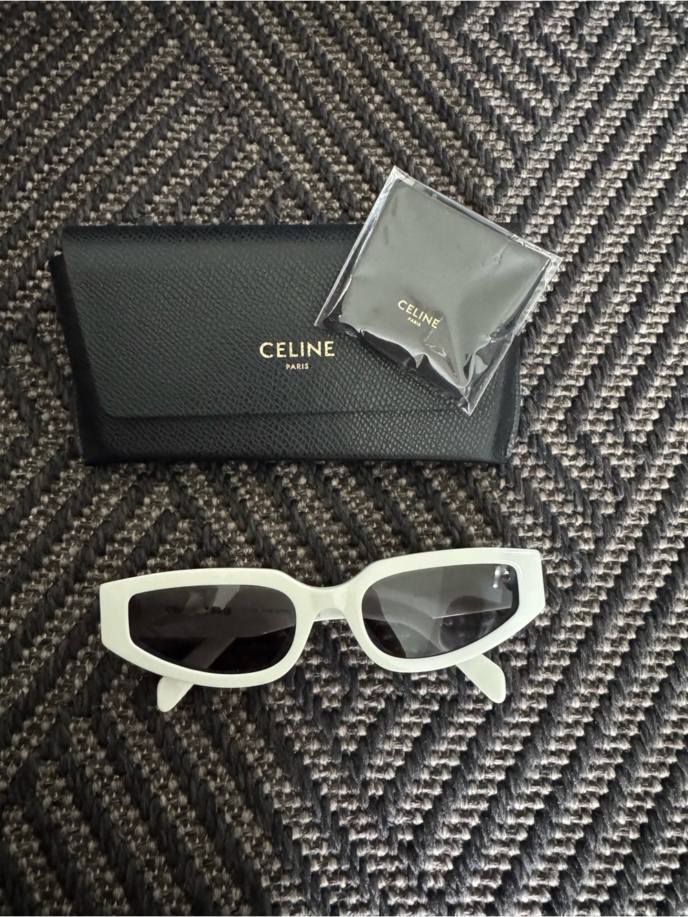Celine White Angular Cat-Eye Sunglasses with Dark Lenses